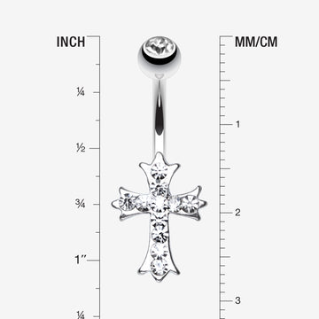 Detail View 1 of Cross Sparkle Belly Ring-Clear Gem